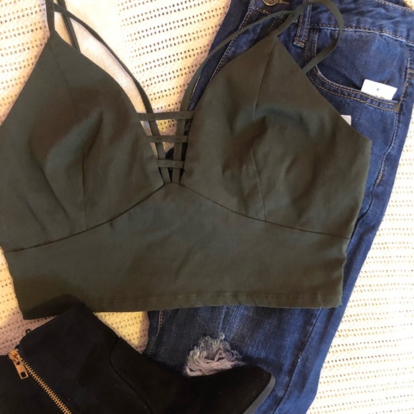 Charlotte Russe Tops - Olive Strappy Crop Top